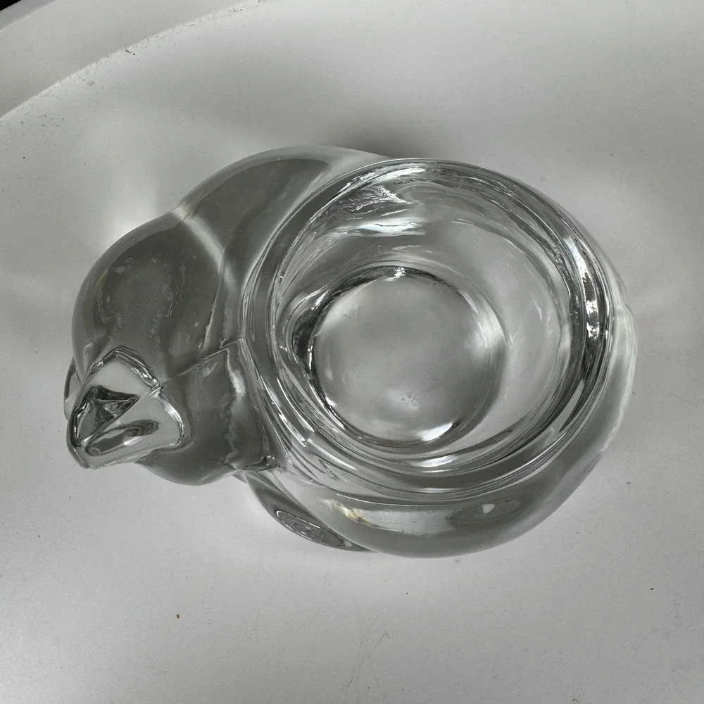 Cottagecore Cozy Vintage Indiana Glass Clear Sleepy Cat Votive Candle Holder